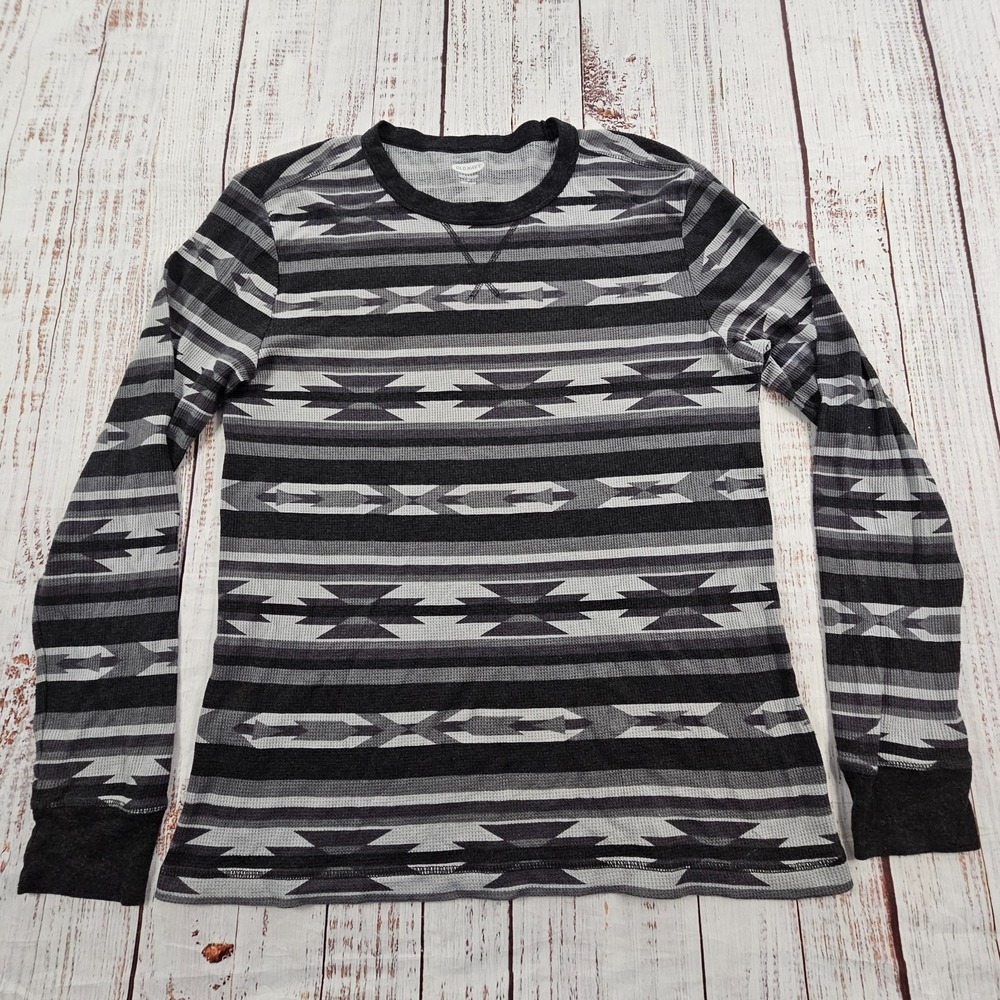 Old Navy Soft Washed Gray Aztec Print Long Sleeve Thermal T-Shirt Men's‎ L